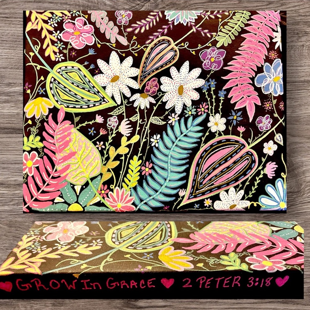 Colorful Floral Canvas Art with Inspirational Quote